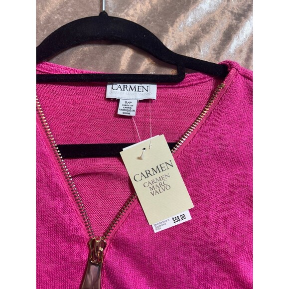 NWT Carmen Marc Valvo pink w gold zippered sweater - Picture 3 of 8